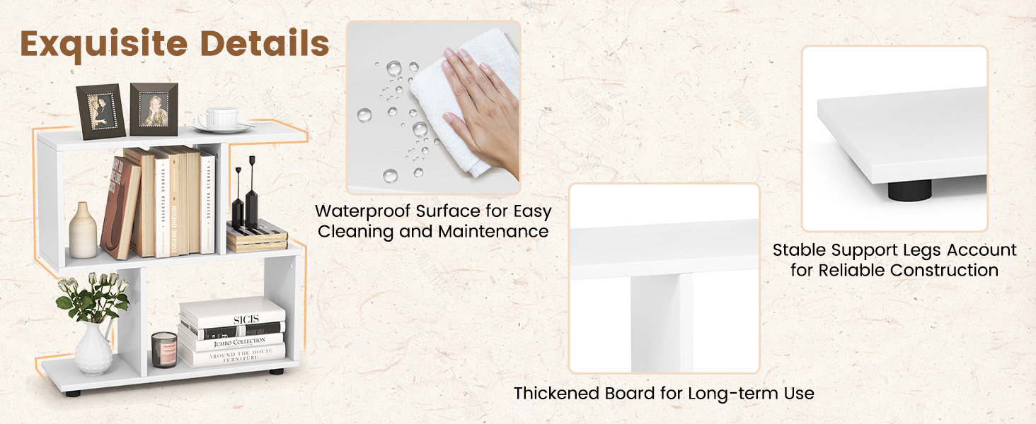 Freestanding Wood Display Shelf, Home Office Decor Room Divider S Shaped Open Bookcase