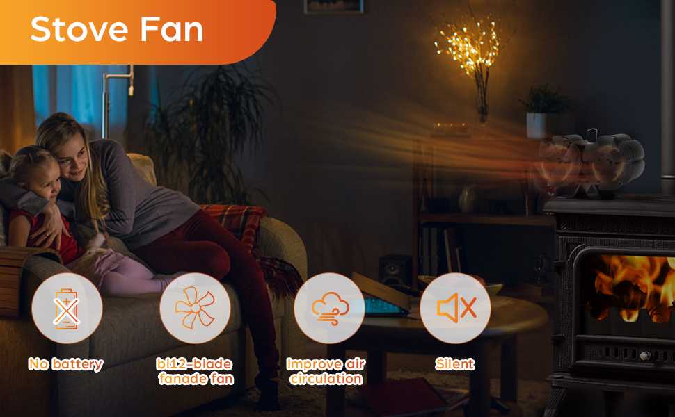 JossaColar Log Burner Fan Silent Woodburner Stove Fan for Wood
