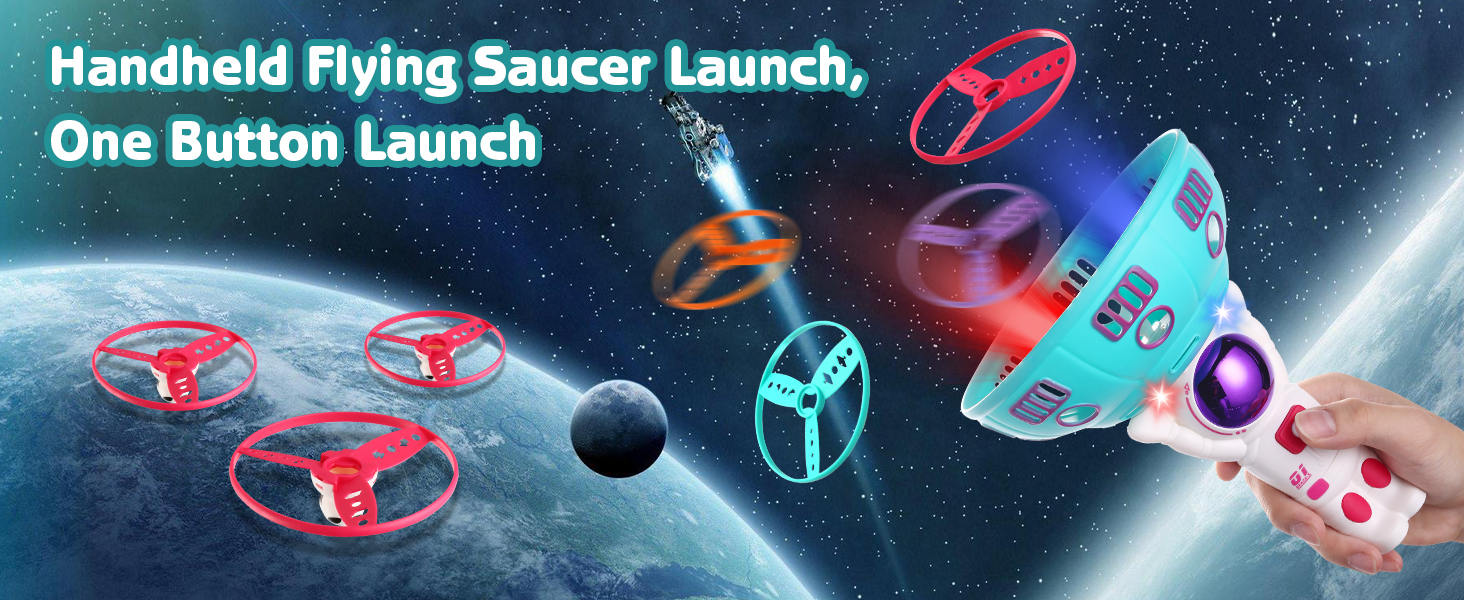 Flying Disc Launcher Kids Toy LED Astronaut Flying Disc