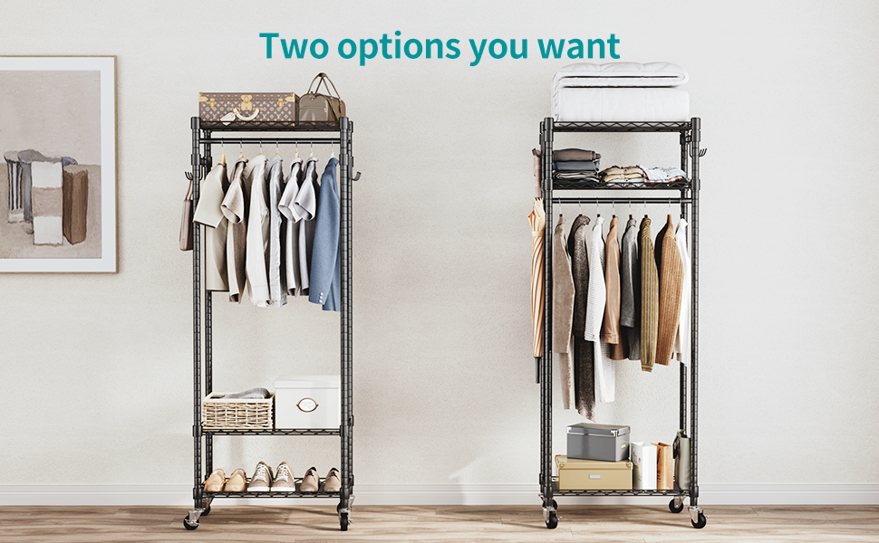 NATRKE Garment Rack with Storage Shelves, 3 Tiers Clothes