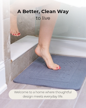 A better clean way to step on a bathroom mat with stone diatomaceous earth