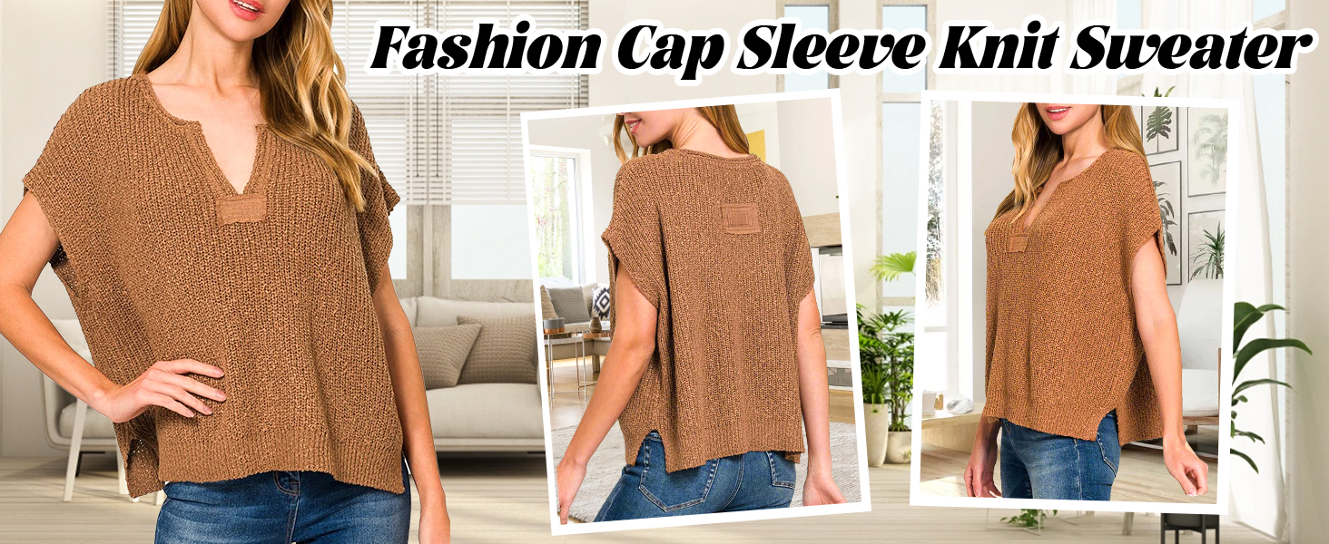 HOULENGS Women's Casual Short Sleeve Pullover Sweater Loose