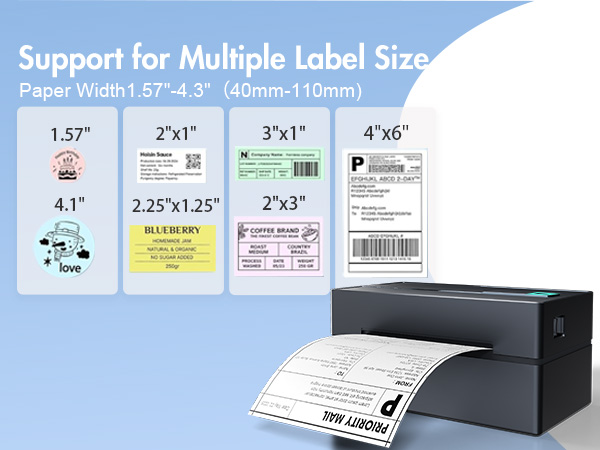 NULLTONEX Bluetooth Thermal Shipping Label Printer Suitable Paper Sizes