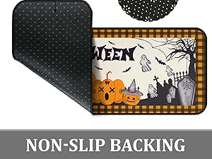 Halloweeen Buffalo Plaid Pumpkin Kitchen Rugs Set of 2