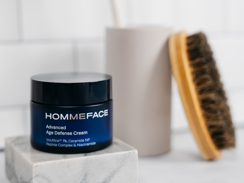 A concept image showcasing HOMMEFACE Mens Advanced Age Defense facial cream