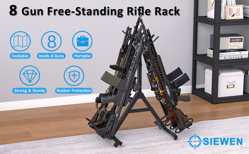 Gun Rack Free Standing Indoor Gun Racks, Folding Rifle Rack Display Made with Heavy