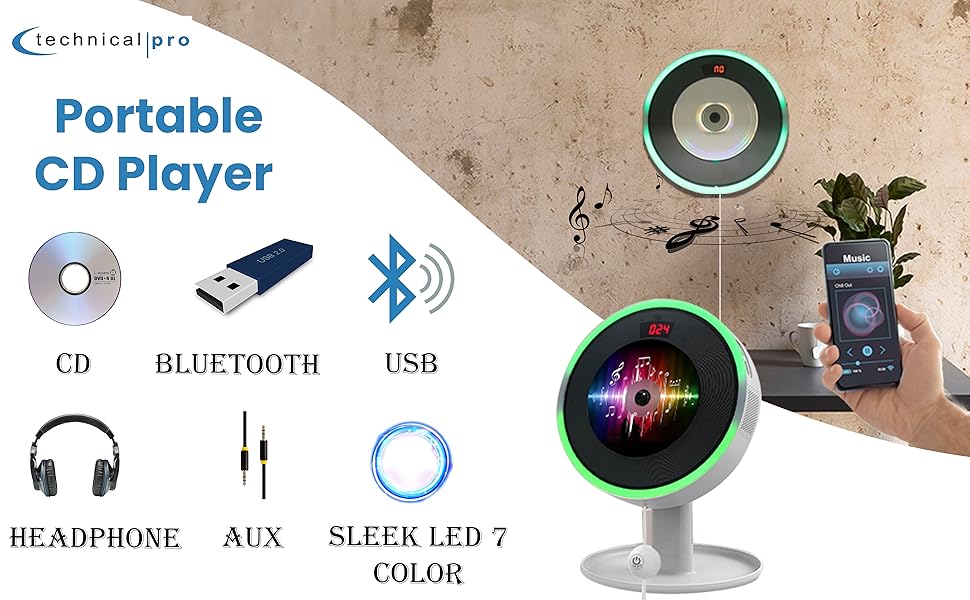 Technical Pro Portable Wall Mounted CD Player with