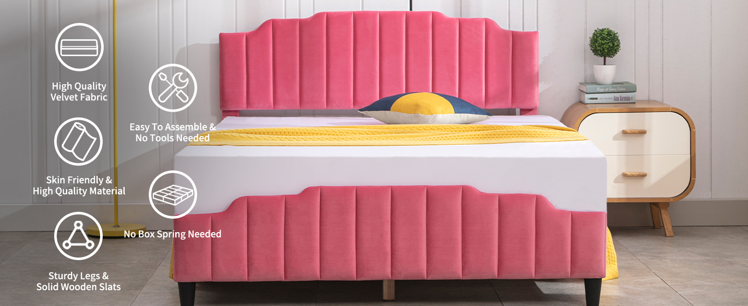 Mjkone Full Size Bed Frames for Kids, Wood Upholstered Full