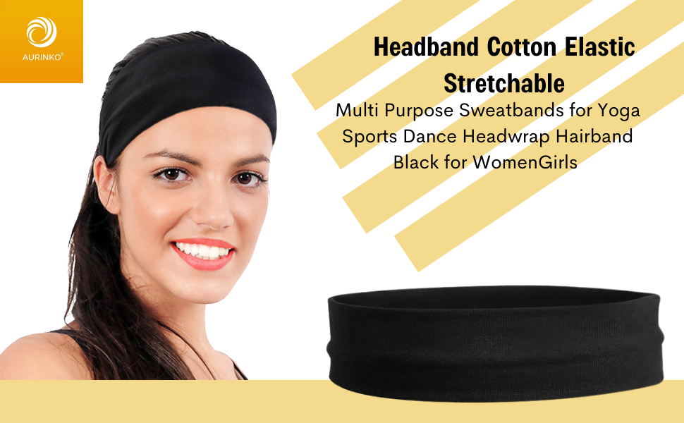 AURINKO® Headband Cotton Elastic Stretchable Multi Purpose Sweatbands for Yoga, Sports, Dance