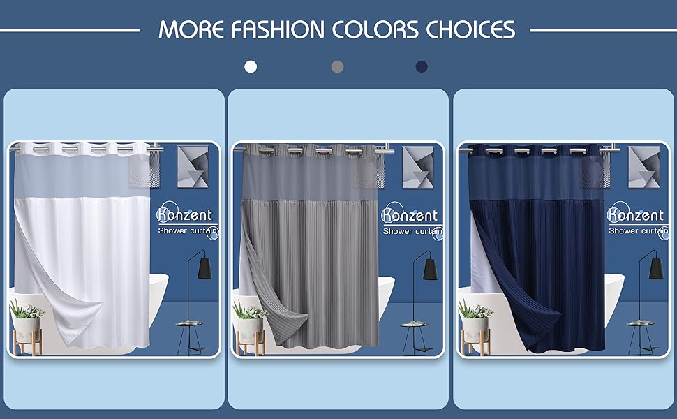 KONZENT Hotel Fabric Shower Curtain Hook Free No Hook