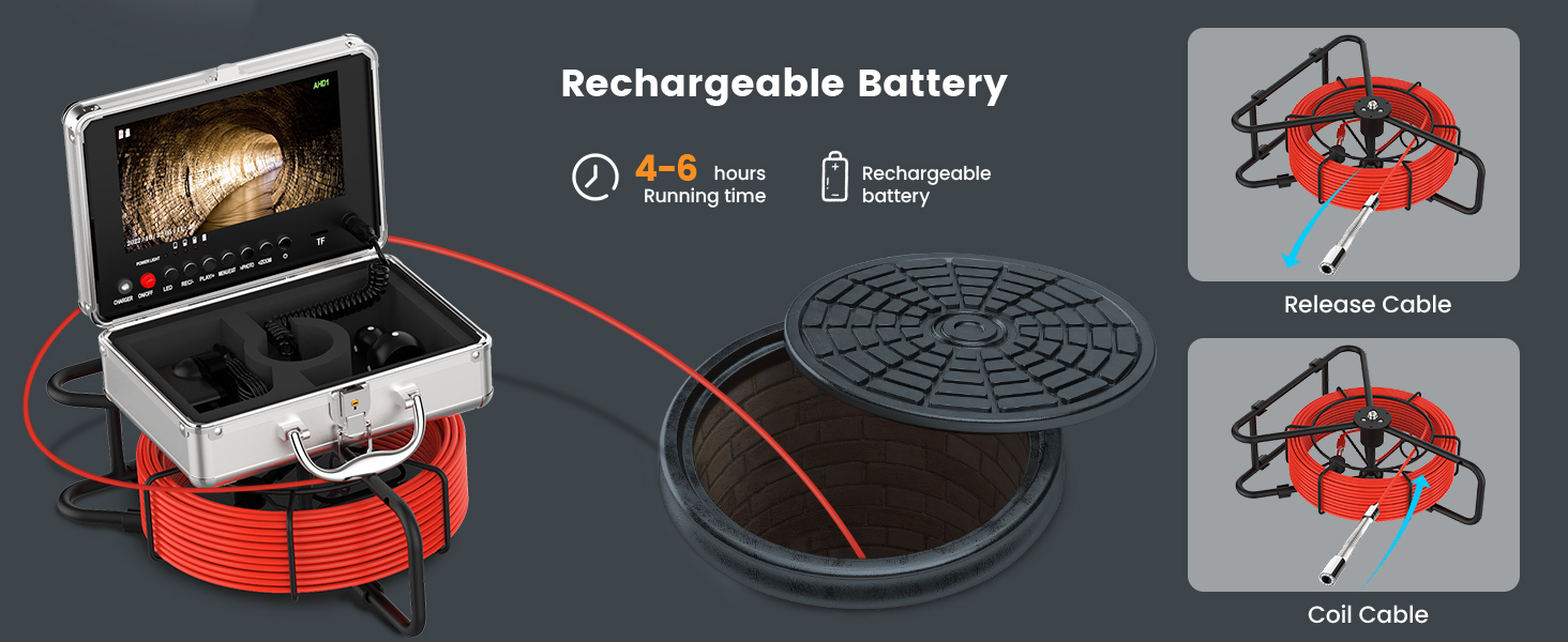 HBUDS Sewer Camera 100ft, 9 inch HD Color Screen Drain