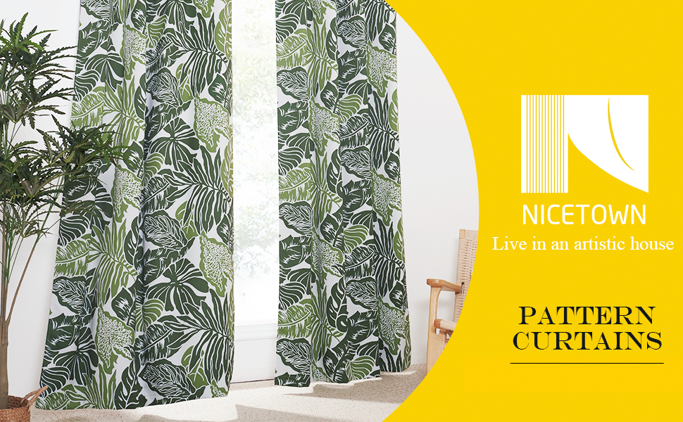 NICETOWN Thermal Insulated Room Darkening Tropical Curtains 84 inches Length,Plant