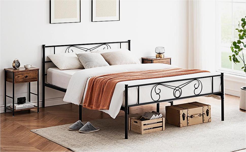 IDEALHOUSE Queen Size Metal Bed Frame Platform with Vintage