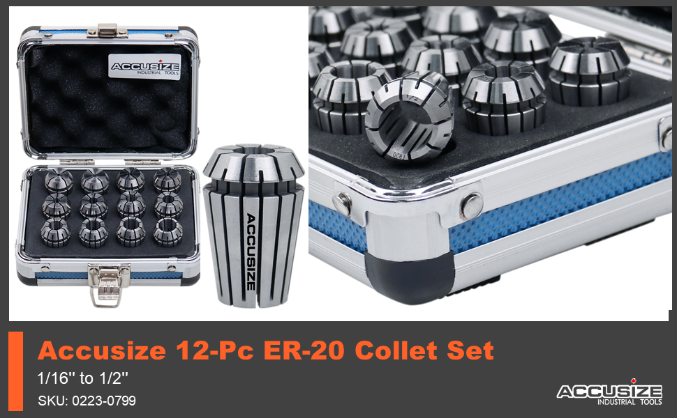 Accusize Industrial Tools 12-Pc ER-20 Collet Set