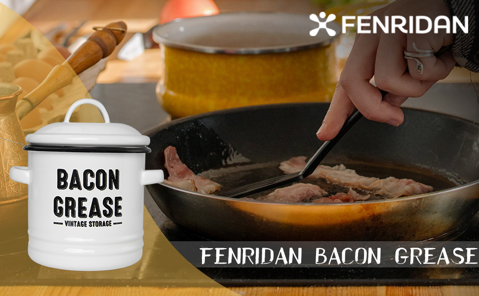 FENRIDAN Bacon Grease Container with Fine Strainer and Lid