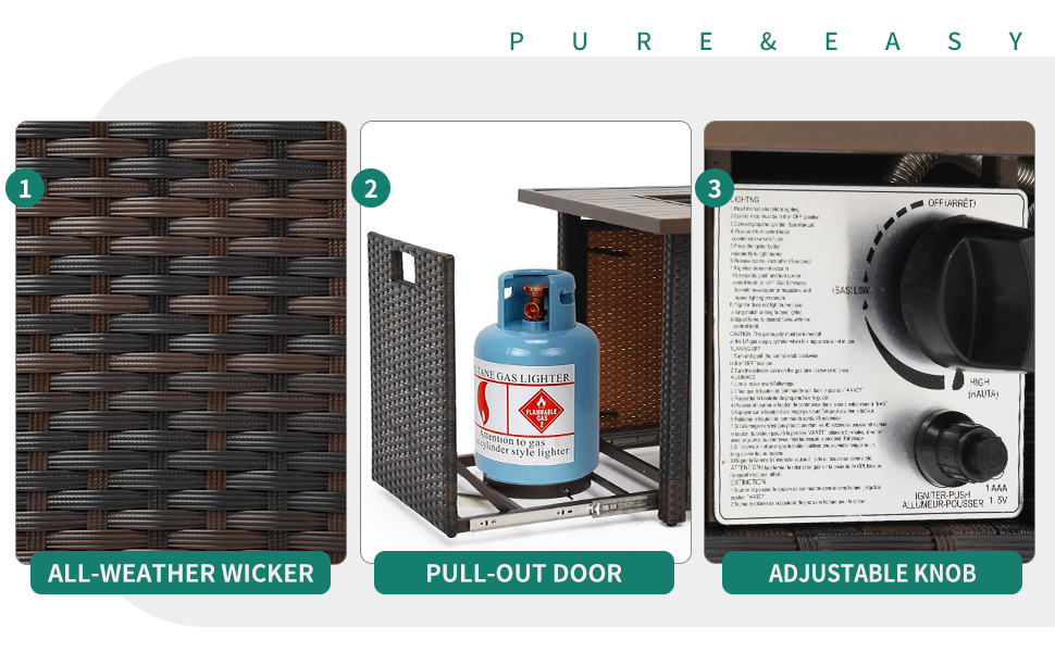 YITAHOME 42in 50,000 BTU Outdoor Propane Gas Fire Pit Table, CSA Approved PullOut