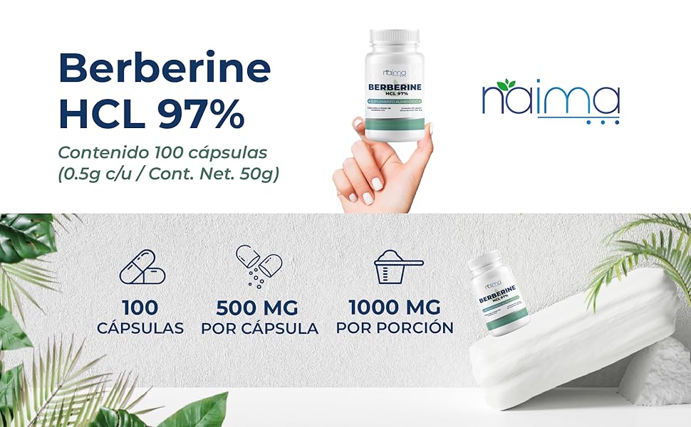 NAIMA,Berberone HCL 97%,Suplemento Alimenticio,Natural,Digestivo,Binestar general,Sin Aditivos