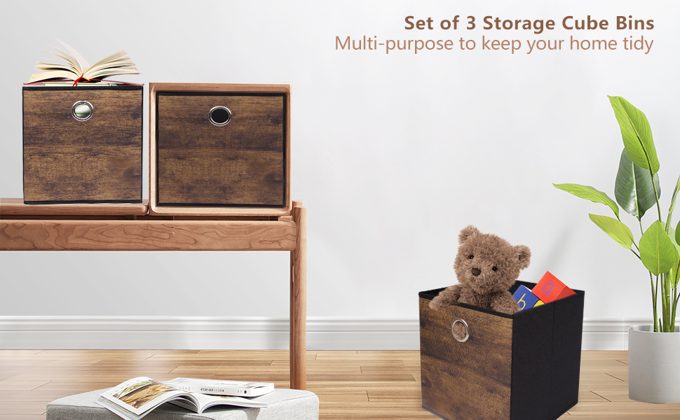 Sturdy Cube Storage Bins with Exquisite Wood Grain Pattern,Thickened