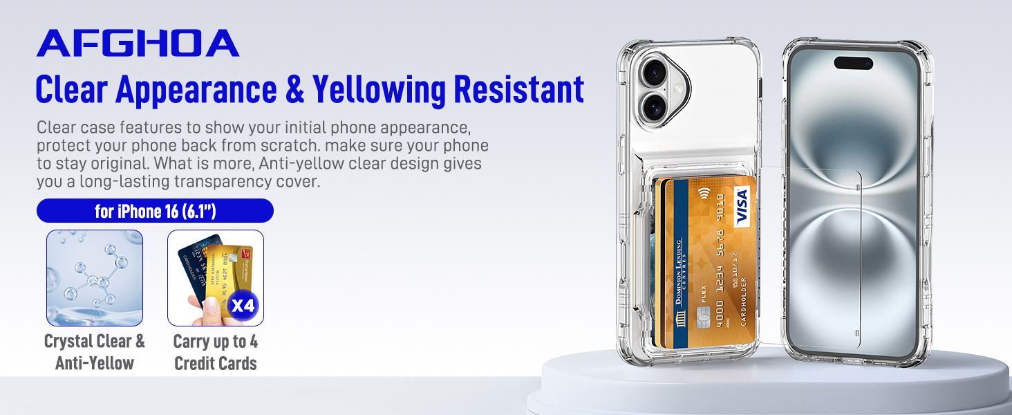 AFGHOA for iPhone 16 Case Wallet with Kickstand, 4 Cards