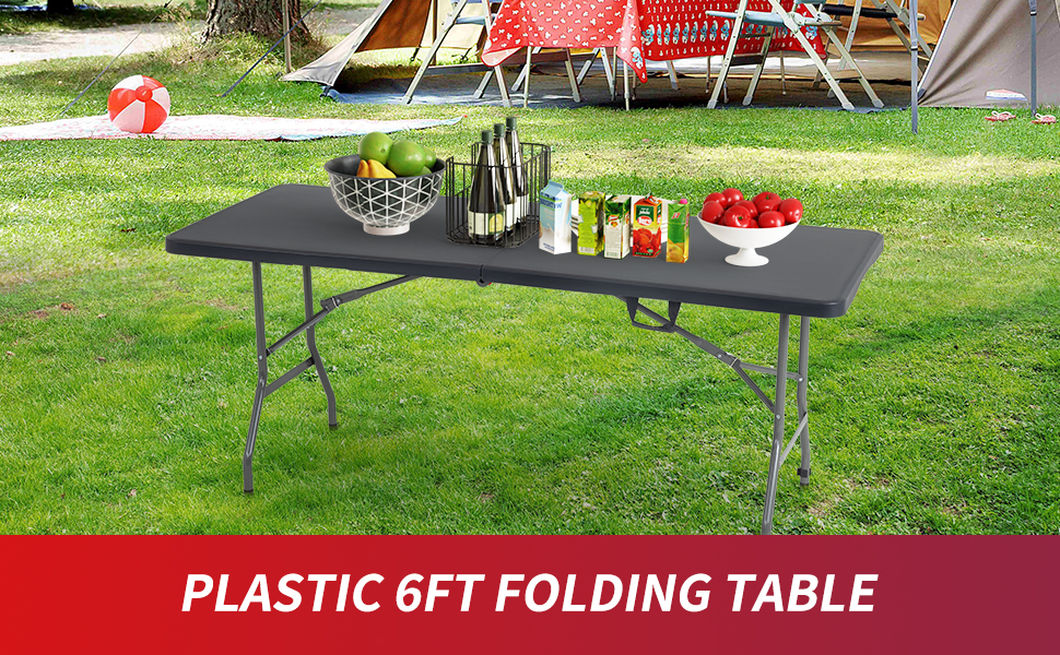 Outdoor Folding Table 6Ft Picnic Table, Plastic Foldable