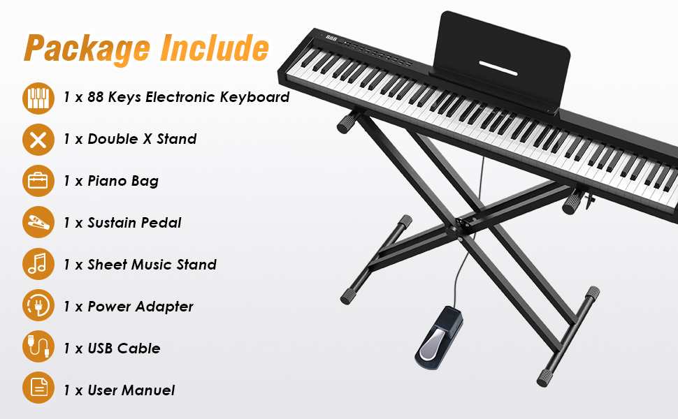 KONIX Digital Piano Keyboard 88 Key, Full Size SemiWeighted Piano Keyboard with