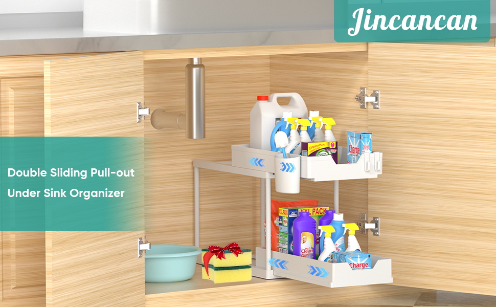 Jincancan Under Sink Organizers and Storage Double Sliding Under Sink