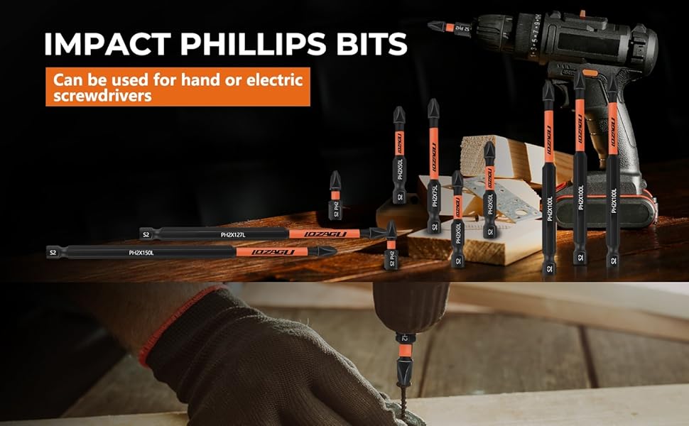 LOZAGU 10Piece Phillips Bits 2 Impact S2 Alloy