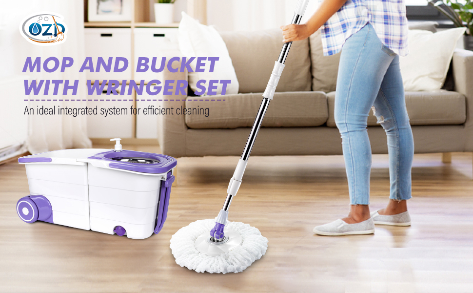 OZD Mop and Bucket with Wringer Set, Spin Mops with Bucket and Foot Pedal, Mops and