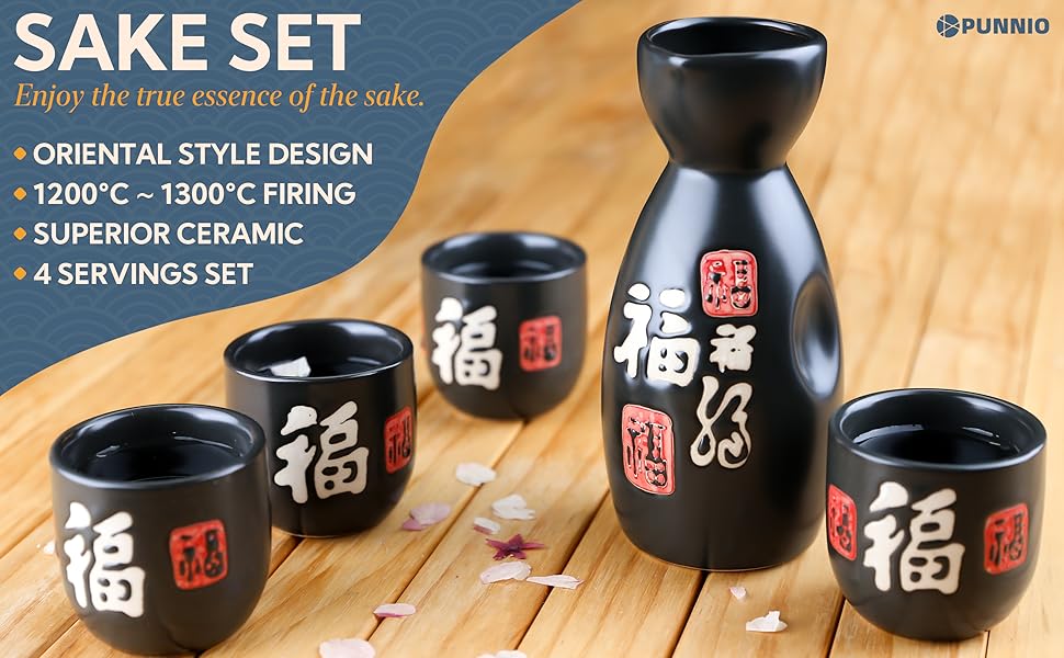 PUNNIO Ceramic Sake Set, 5pcs Japanese Saki Set with 1