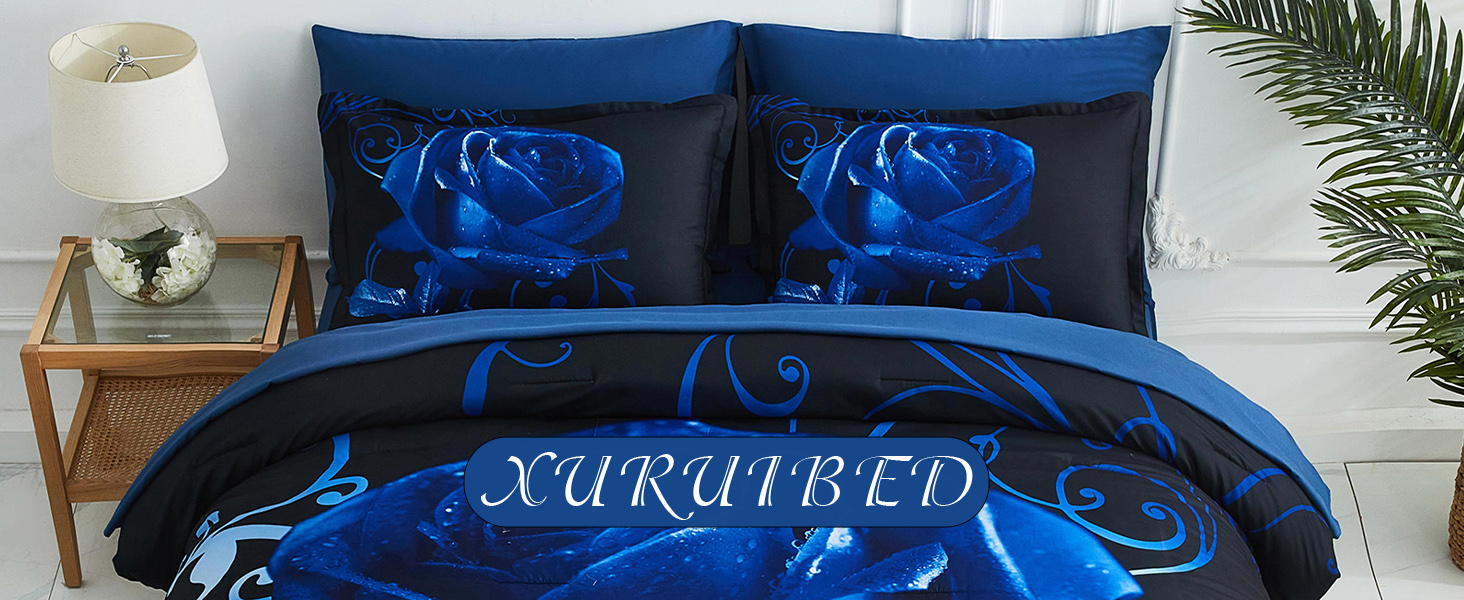 Rose Comforter Queen King Size Floral 7PCs Bed in a Bag