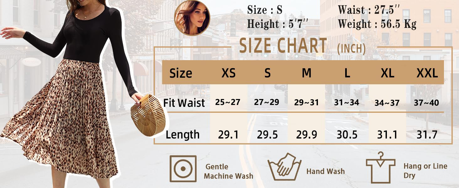 Basoteeuo Pleates Skirts Size chart