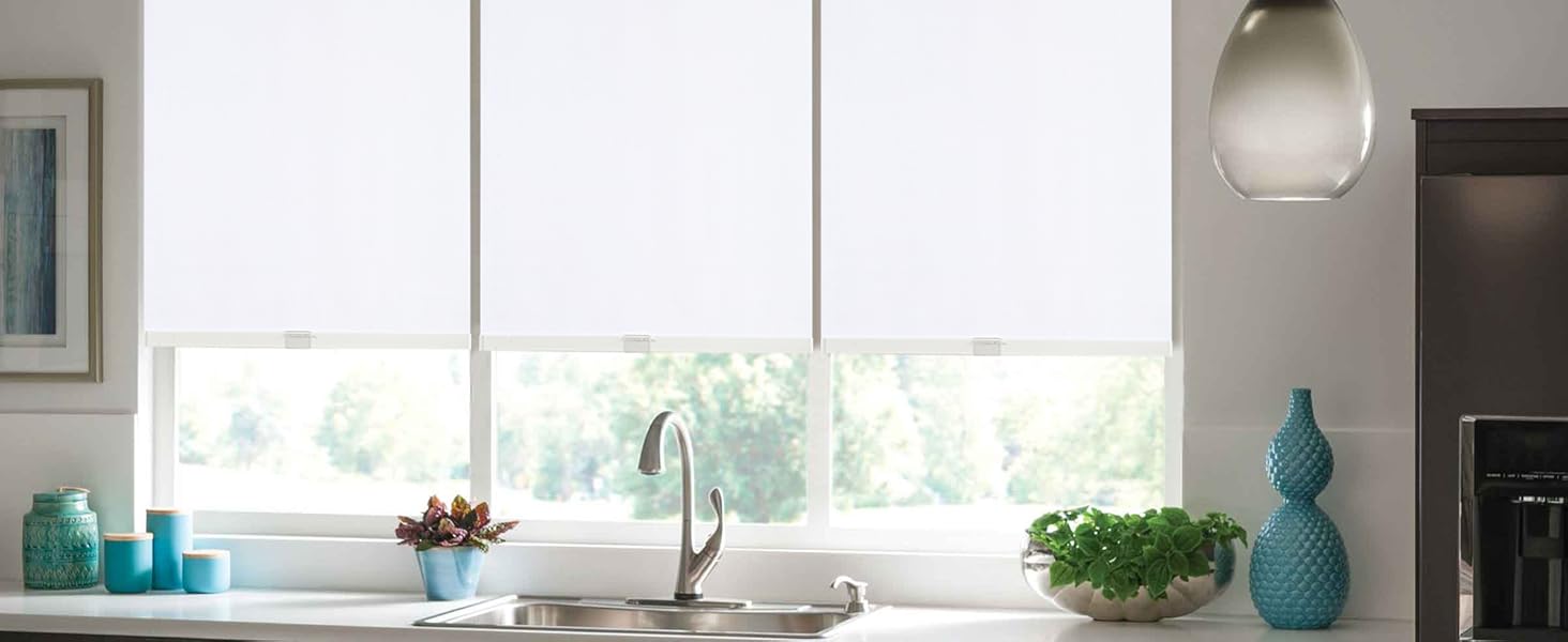 SUNOFF 100% Blackout Roller Shades with Valance for Kitchen