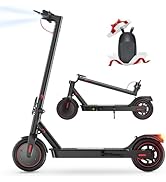 Vistas del diagrama técnico de un scooter eléctrico que muestran los puntos de ensamblaje, las piezas y el mecanismo de plegado con marcadores indicadores rojos.