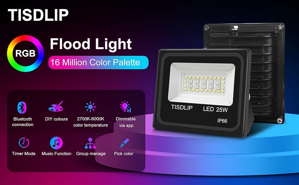 TISDLIP RGB LED Flood Light, Outdoor App Control Uplight Landscape