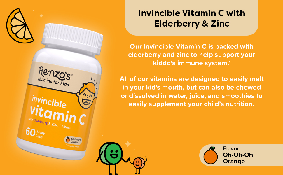 Our invincible Vitamin C is packed with elderberry and zinc to help support your kiddos.