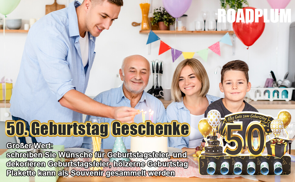 ROADPLUM 50 Geburtstag Frau Mann mit Doppelseitiger FarbdruckHolz, Deko 50. Geburtstag für
