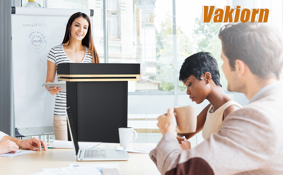 43" Wood Podium Stand with 3 Levels of Storage