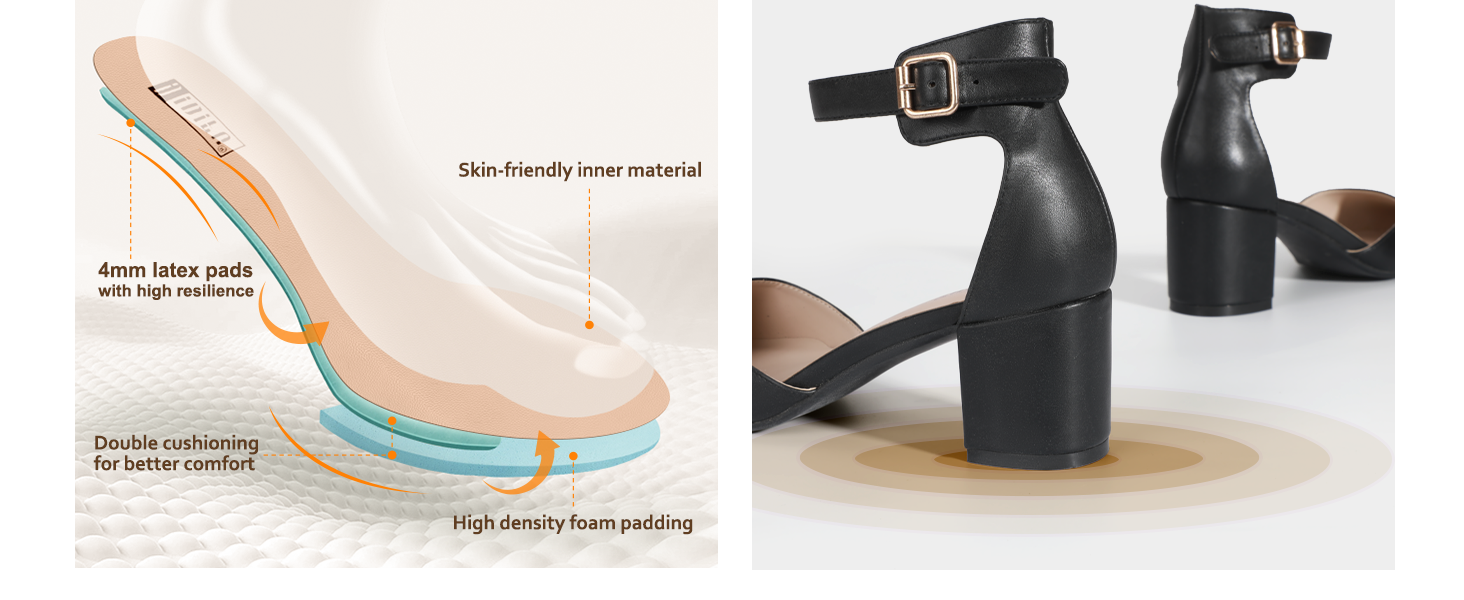 IDIFU black pumps for women low chunky heels