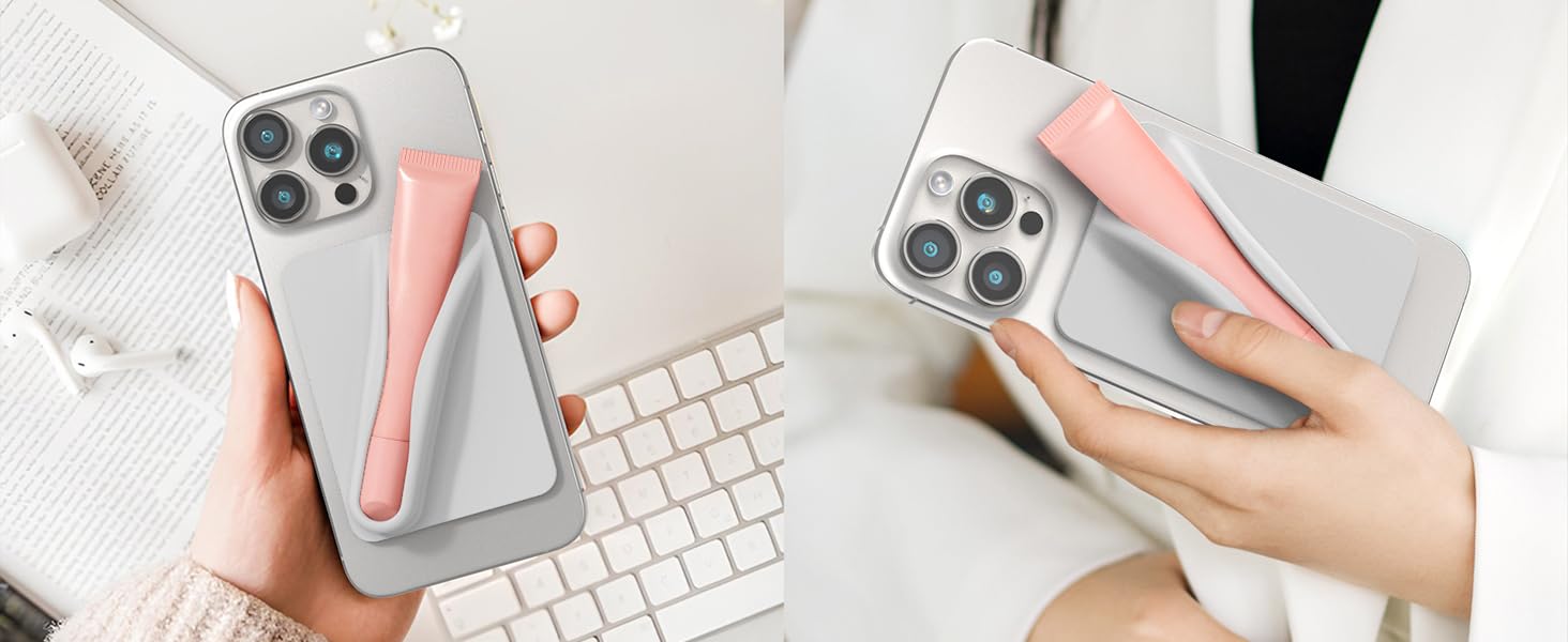 DOB SECHS Silicone Lip Holder for Cell Phone Lipstick Lip Glaze Phone Case Back Stick On Holder for iPhone and Android Phones, Grey 20 1