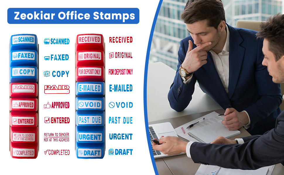 Self Inking Office Stamp Set for Approved Paid Completed Copy Faxed Scanned