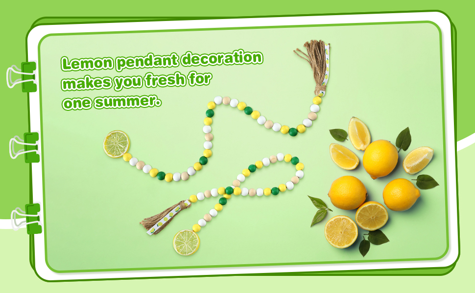 2 Pieces Lemon Wood Bead Garland with Tassels Farmhouse Rustic Lemonade Bead Garland
