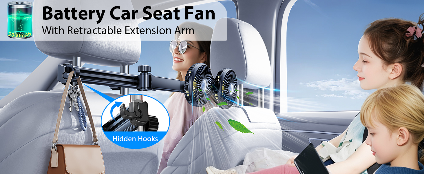 DICMKY Dual Head Car Cooling Fan for Back Seat