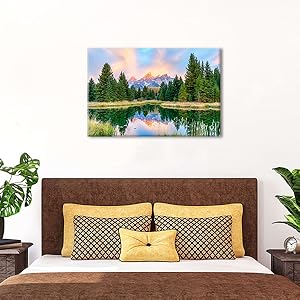 Grand Teton Mountains Wall Art Sunset Snake River Reflection Landscape Picture Wall Decor