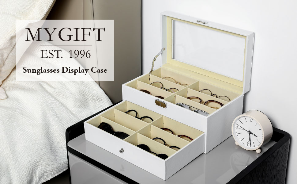 MyGift Deluxe White Sunglasses Display Case