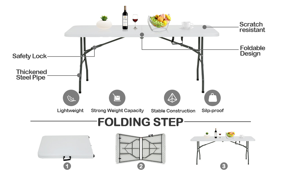 Folding Tables, 6 Foot Folding Table with Handle and Steel