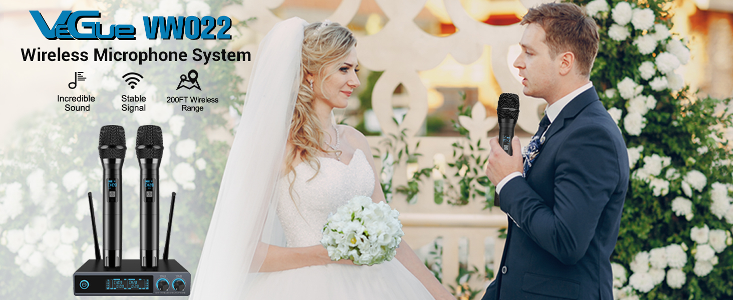 VeGue UHF Wireless Microphone, Metal Professional Dual Channel Handheld