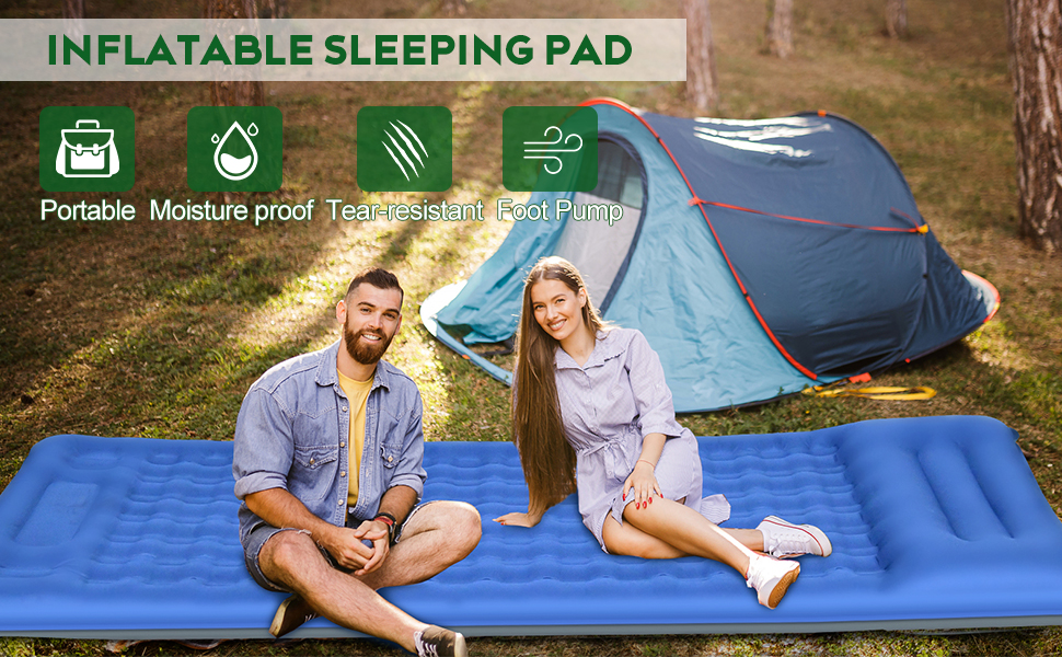 Newoer Camping Sleeping Pad, Extra Thickness 4.7 Inch Inflatable Sleeping Mat with Pillow Built
