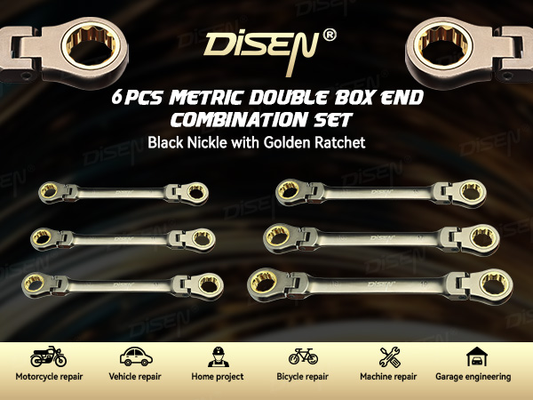 DISEN 6PCS 90 Teeth Ratcheting Wrench Set Double Box End