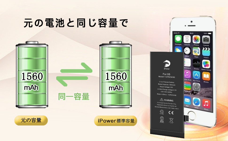 Amazon | iPower for iPhone 5S/5C バッテリー 交換 元の容量