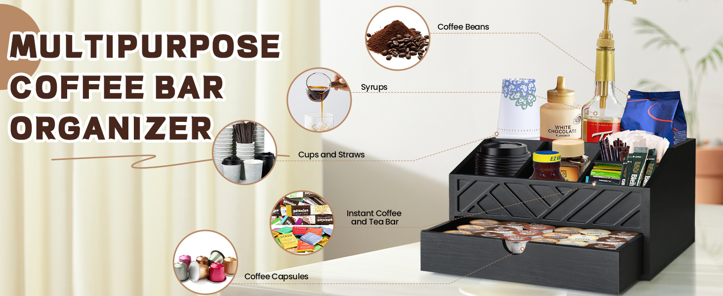 black coffee bar organizer with drawer